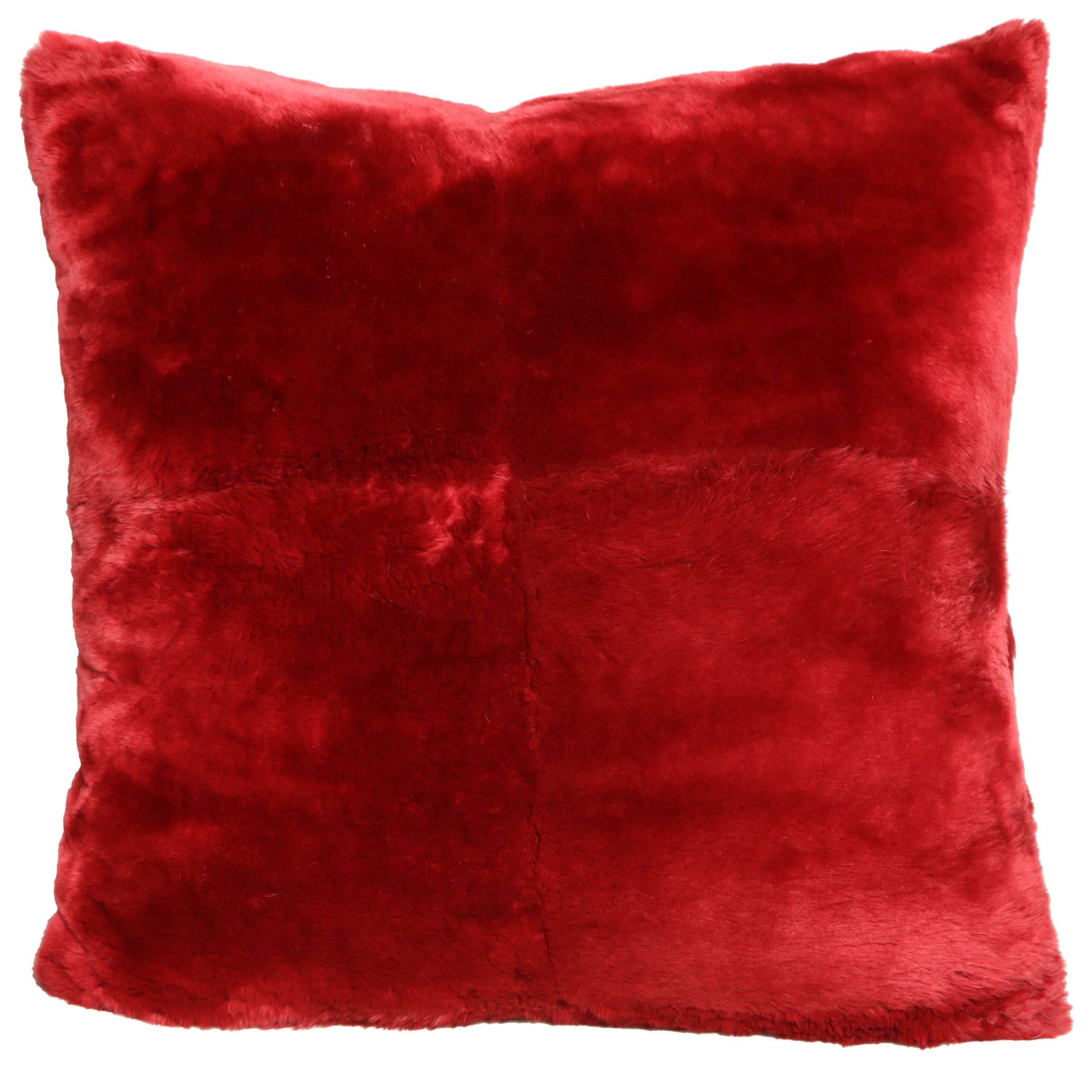 Custom Red Genuine Sheared Beaver Pillow For Sale