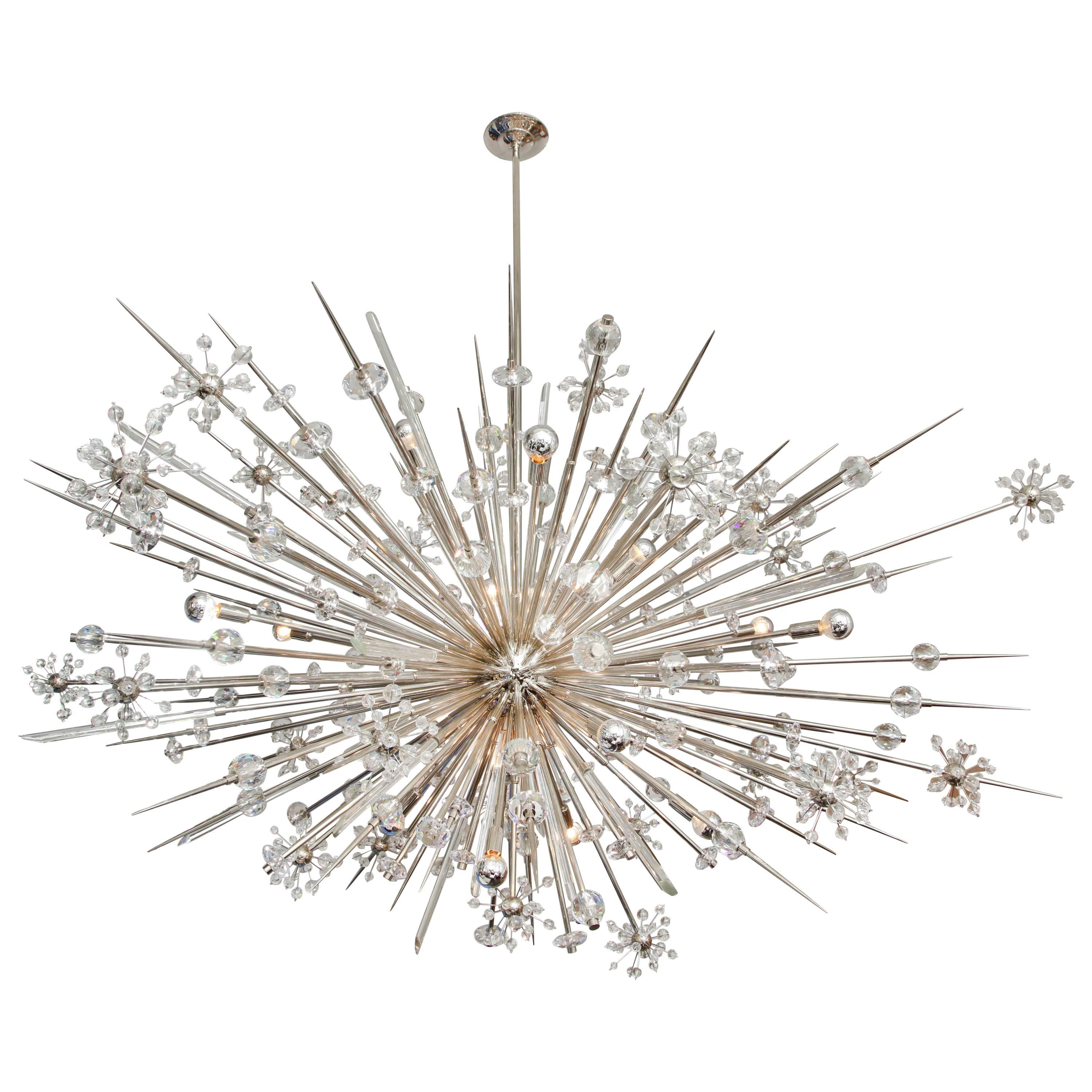 Monumental Austrian Crystal and Glass Rod Sputnik in Polished Nickel For Sale