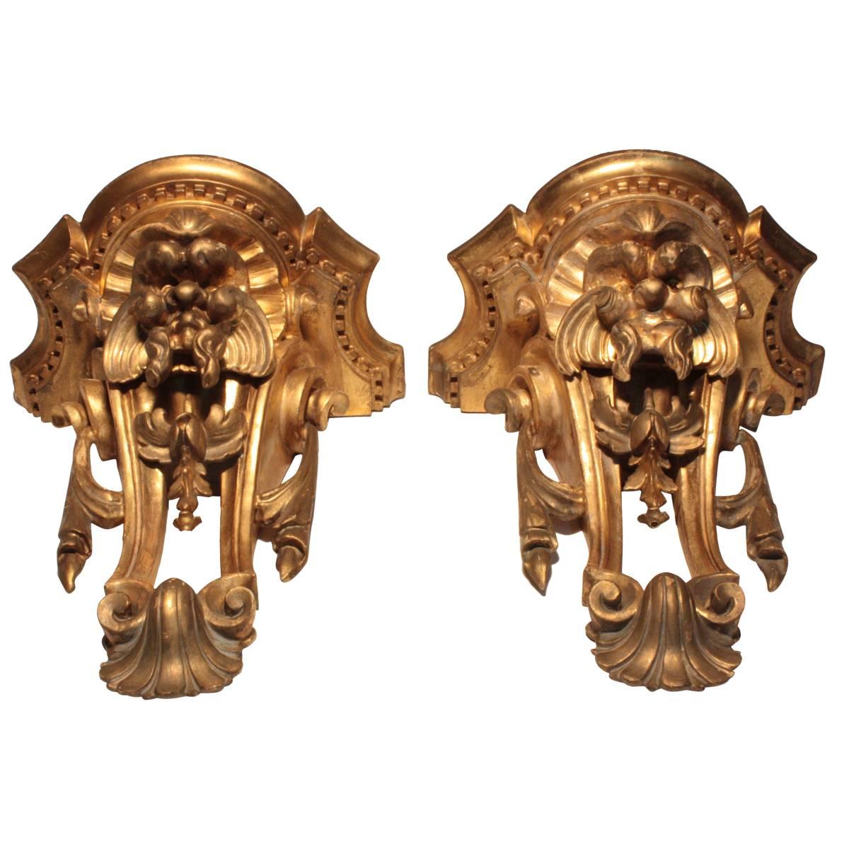 Good Pair of George III Carved and Gilt, Shaped Wall Brackets