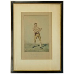 Antique English Regency Boxing Portrait Etching Print of Richard Curtis, circa 1840