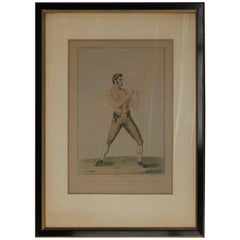 Antique English Regency Boxing Portrait Etching Print of Wm. Eales, circa 1840
