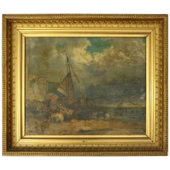 Continental School Oil on Canvas, Moorish Seascape and Beached Ship, circa 1874