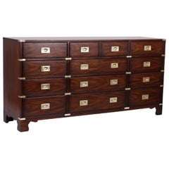 Vintage Campaign Style 12-Drawer Mahogany Chest of Drawers or Dresser