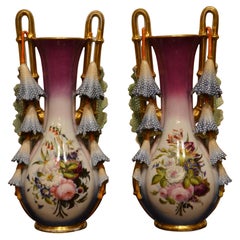 Pair of Antique Vieux Paris Old New Orleans Porcelain Vases from a Creole Estate