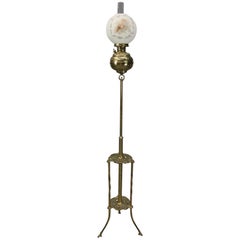 Antique Gilt Metal Electrified Piano Lamp with Hand-Painted Cherubi, circa 1880