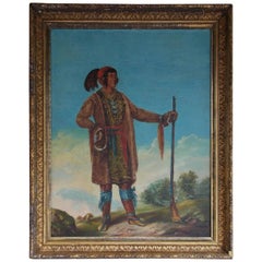 Antique American Oil on Canvas Portrait of Osceola in Original Gilt Frame, Circa 1890