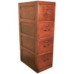 Antique Large Edwardian Four-Drawer Oak Filing Cabinet