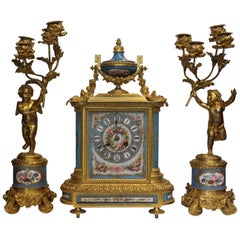 Antique 19th Century French Ormolu and Porcelain Clock Garniture