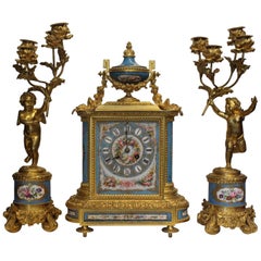 19th Century French Ormolu and Porcelain Clock Garniture