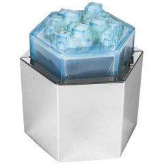 Sconce in the Manner of Poliarte, Hexagon Base and Blue Glass Shade, 1960s
