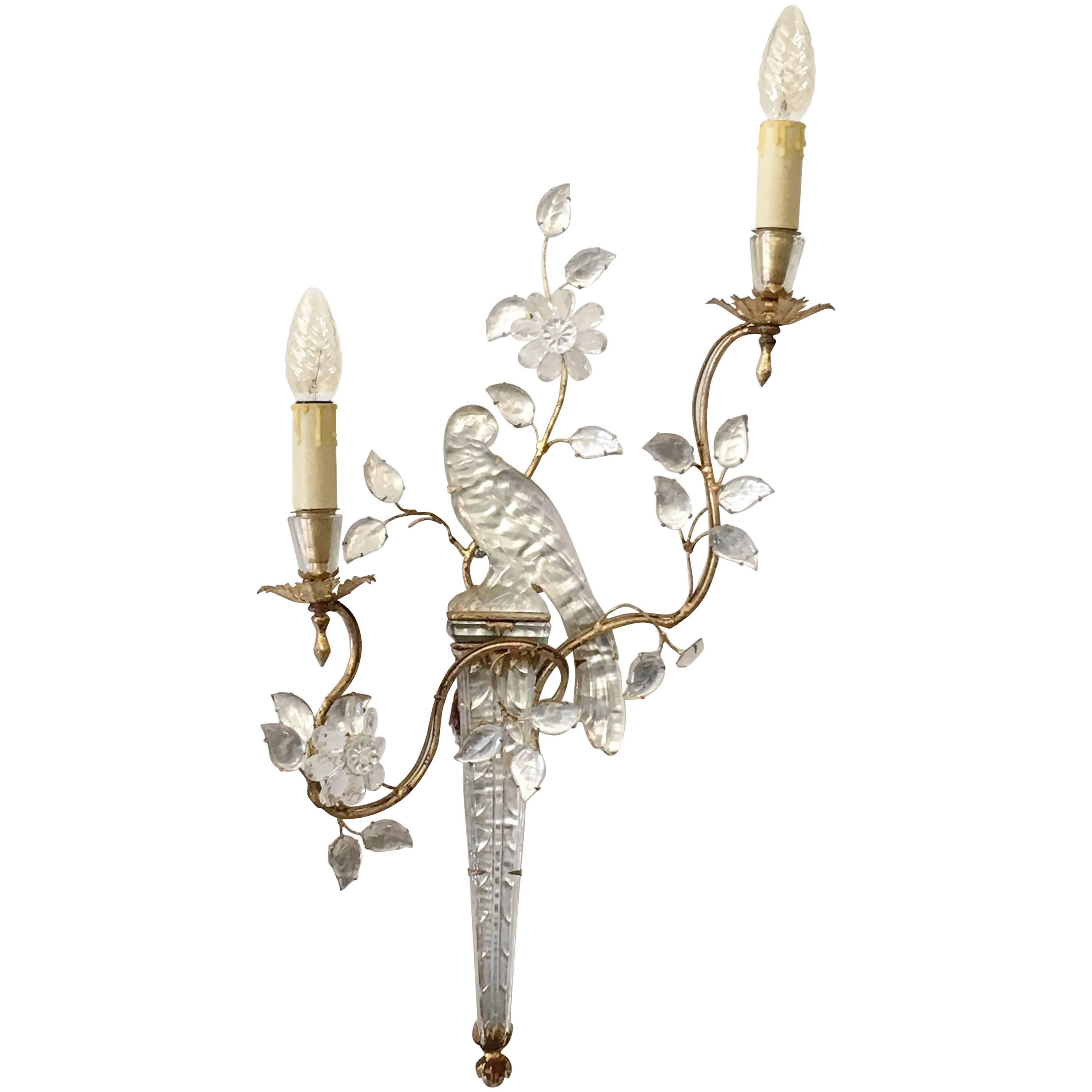 Maison Baguès Glass Bird and Floral Sconce