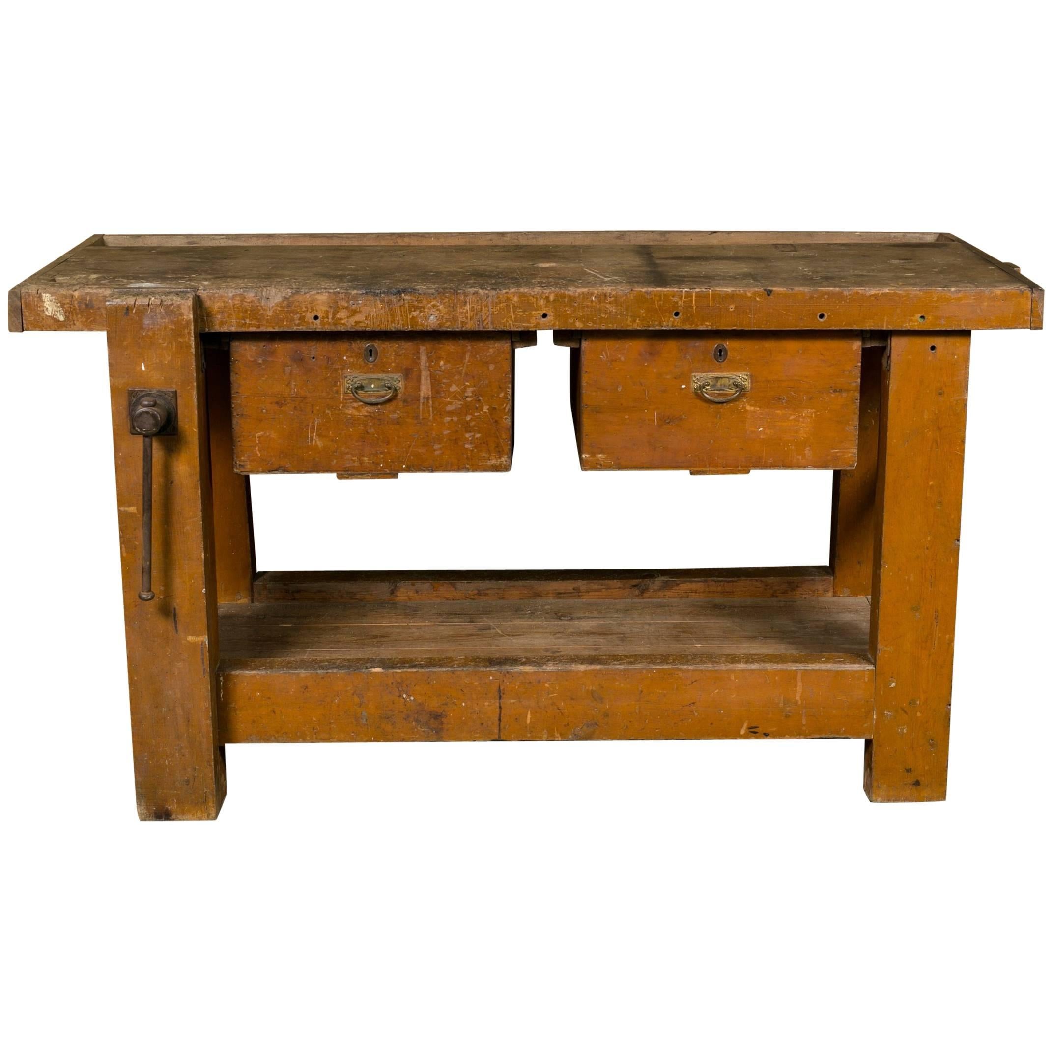 Antique Work Table with Two Drawers from Belgium, circa 1900