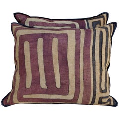 Pair of Large African Kuba Cloth Pillows