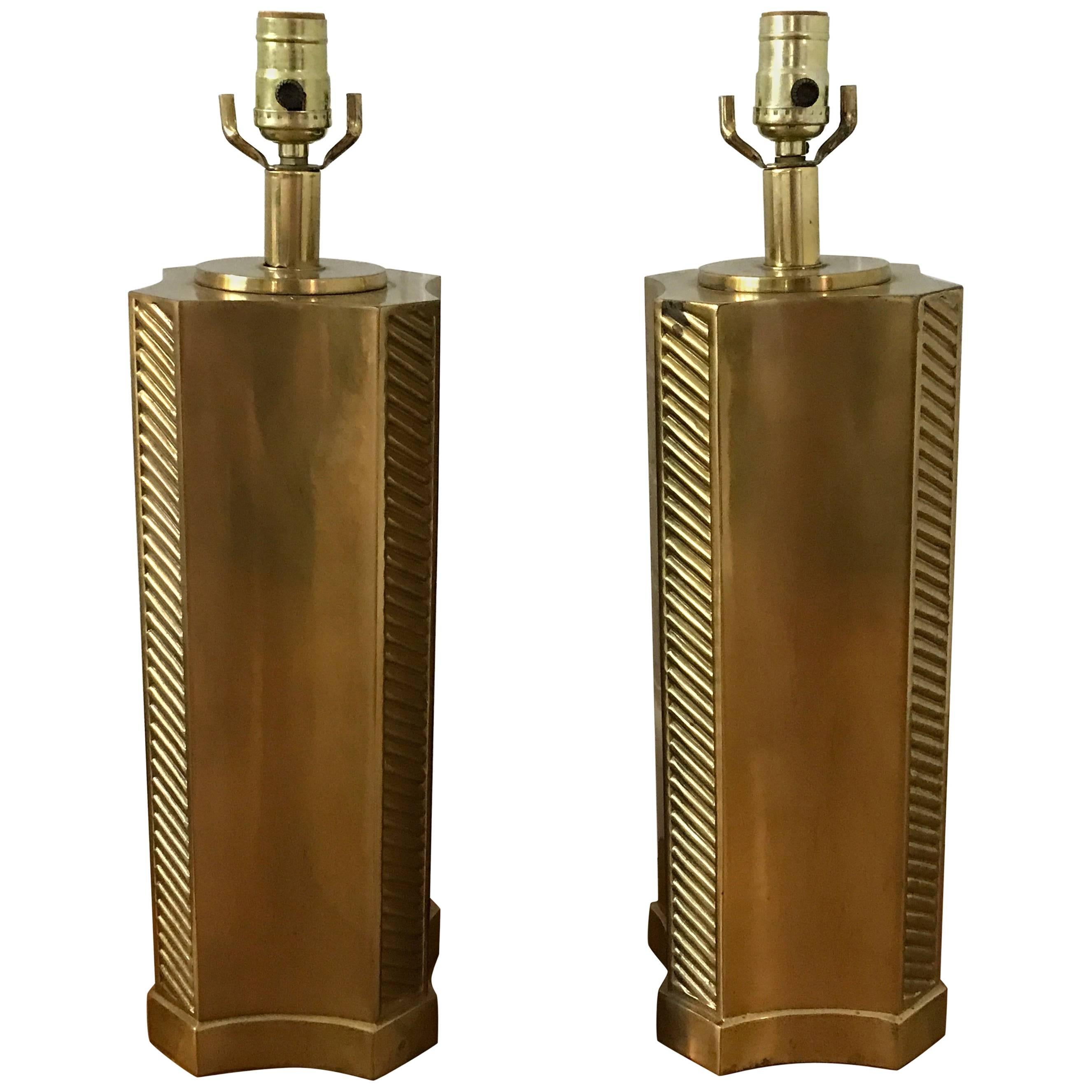 1960s Italian Brass Column Lamps, Pair