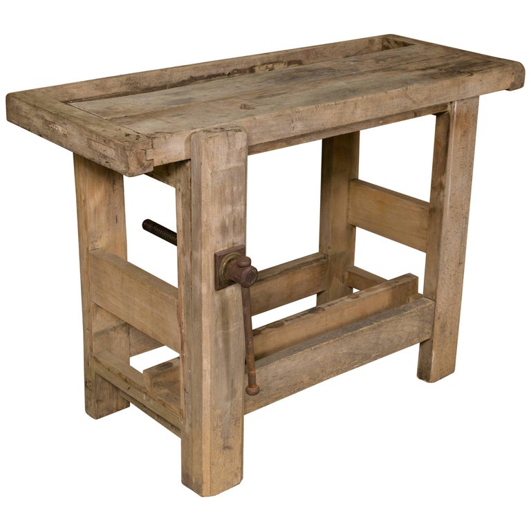 Small Bleached Oak Work Table from Belgium at 1stDibs