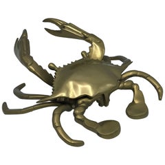 1960s Large Brass Crab Ashtray Lidded Dish