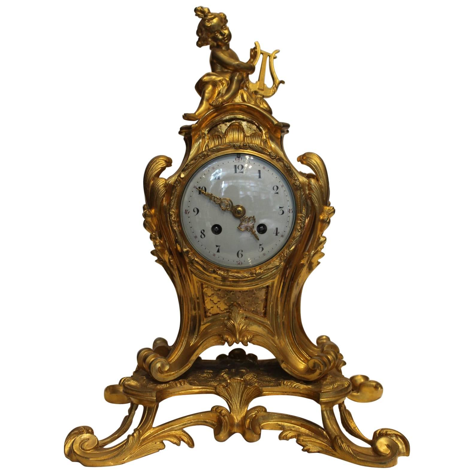 19th Century Ormolu Rococo Mantel Clock For Sale