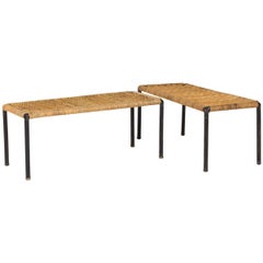 Rare Pair of Early Auböck Wicker Side Tables, Vienna, 1950s 6