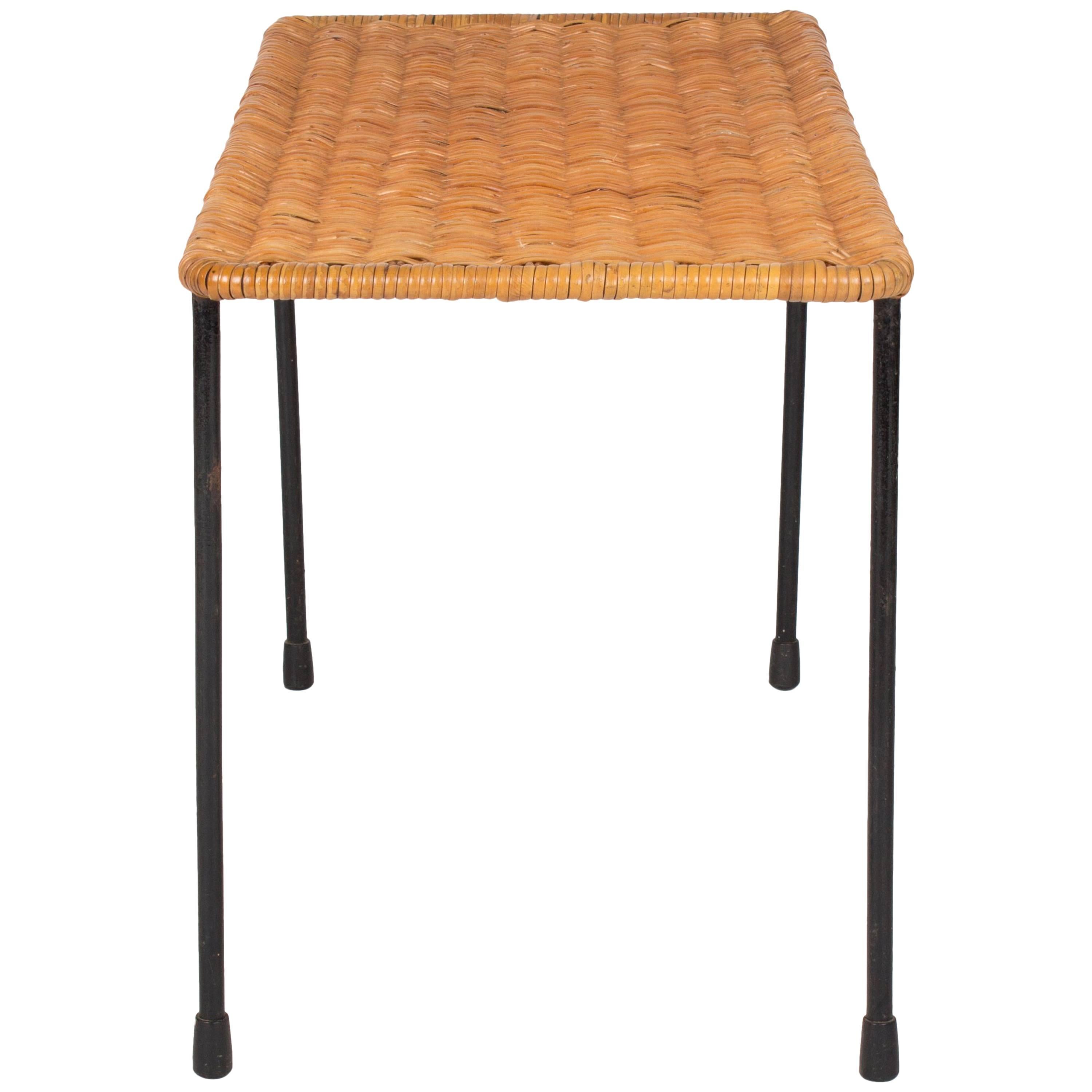 Beautiful Wicker and Steel Side Table, Vienna Early 1960s For Sale