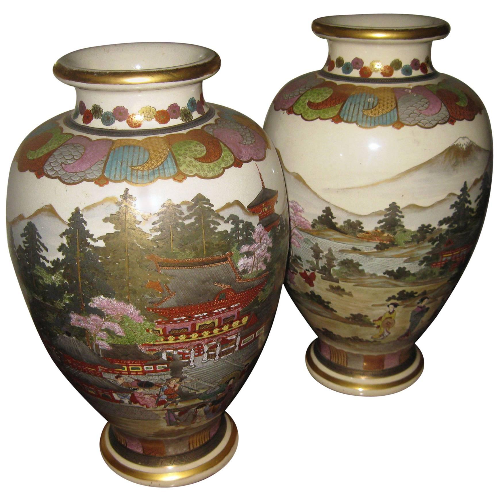 20th century Japanese Satsuma Vase, Pair