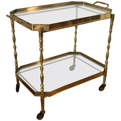 1960s Italian Brass Serving Trolly Bar Cart with Removable Tray