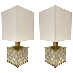 Pair of Brass and Chrome Lamps by Spadafora, Italy, 1970s
