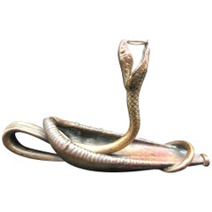 Louis Majorelle Bronze Serpent and Bird of Paradise Leaf Candlestick Vide Poche