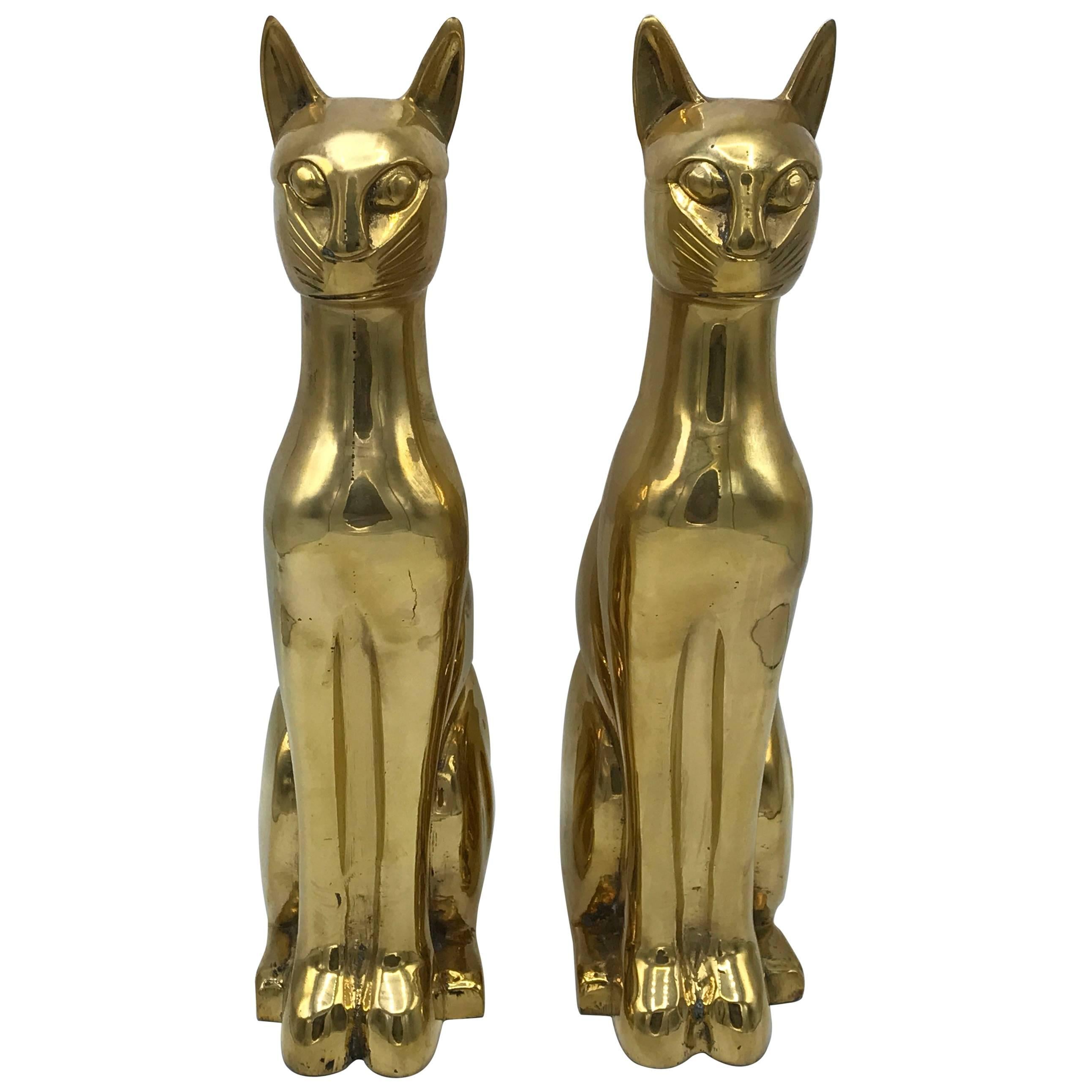 1960s Italian Brass Cat Sculptures, Pair