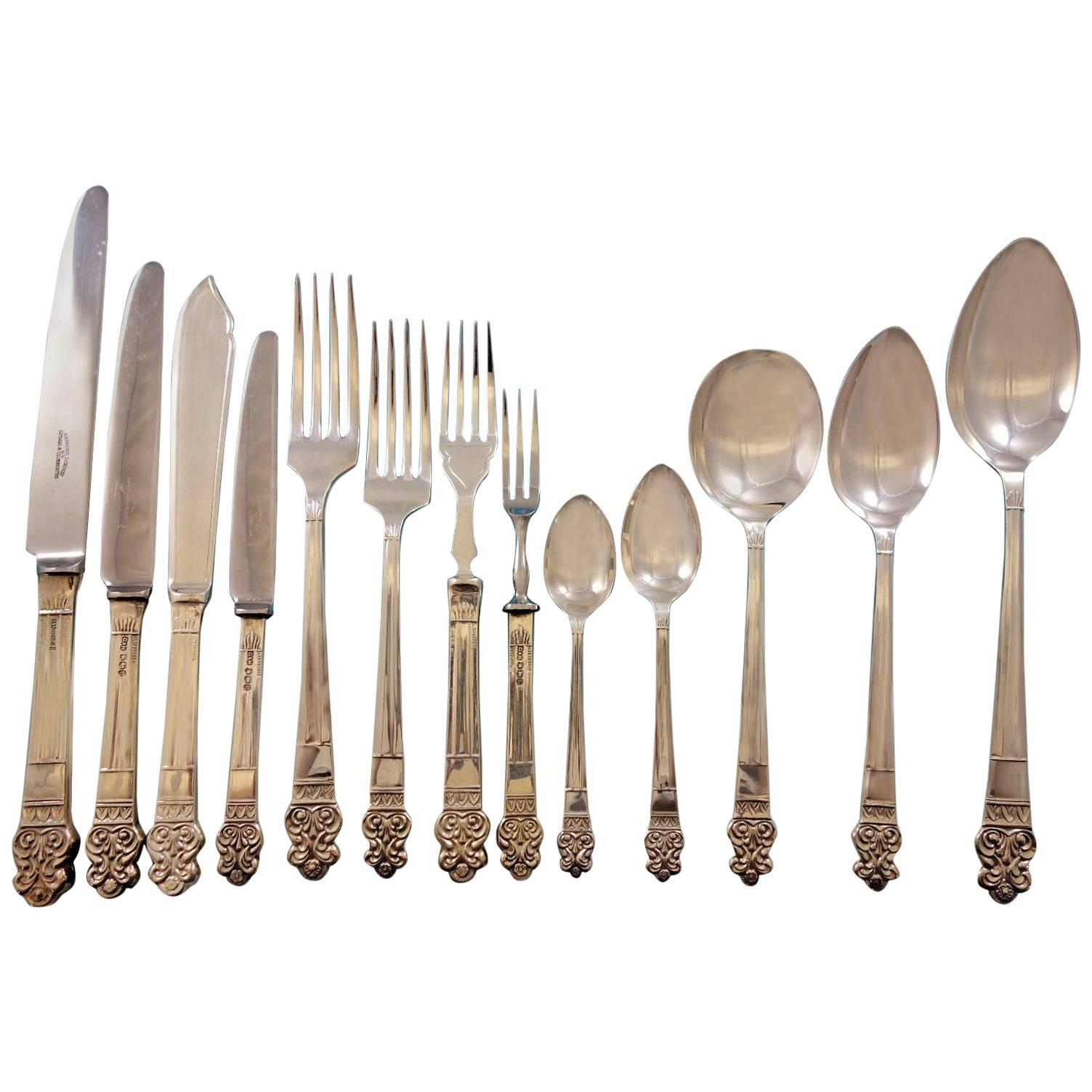 Elizabethan by Gee Holmes English Sterling Silver Flatware Set Service 164 Pcs For Sale