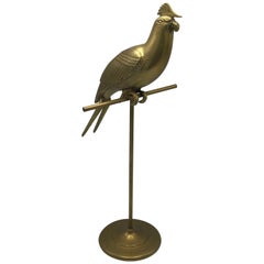 1960s Sergio Bustamante Style Brass Cockatiel Bird Sculpture on Perch