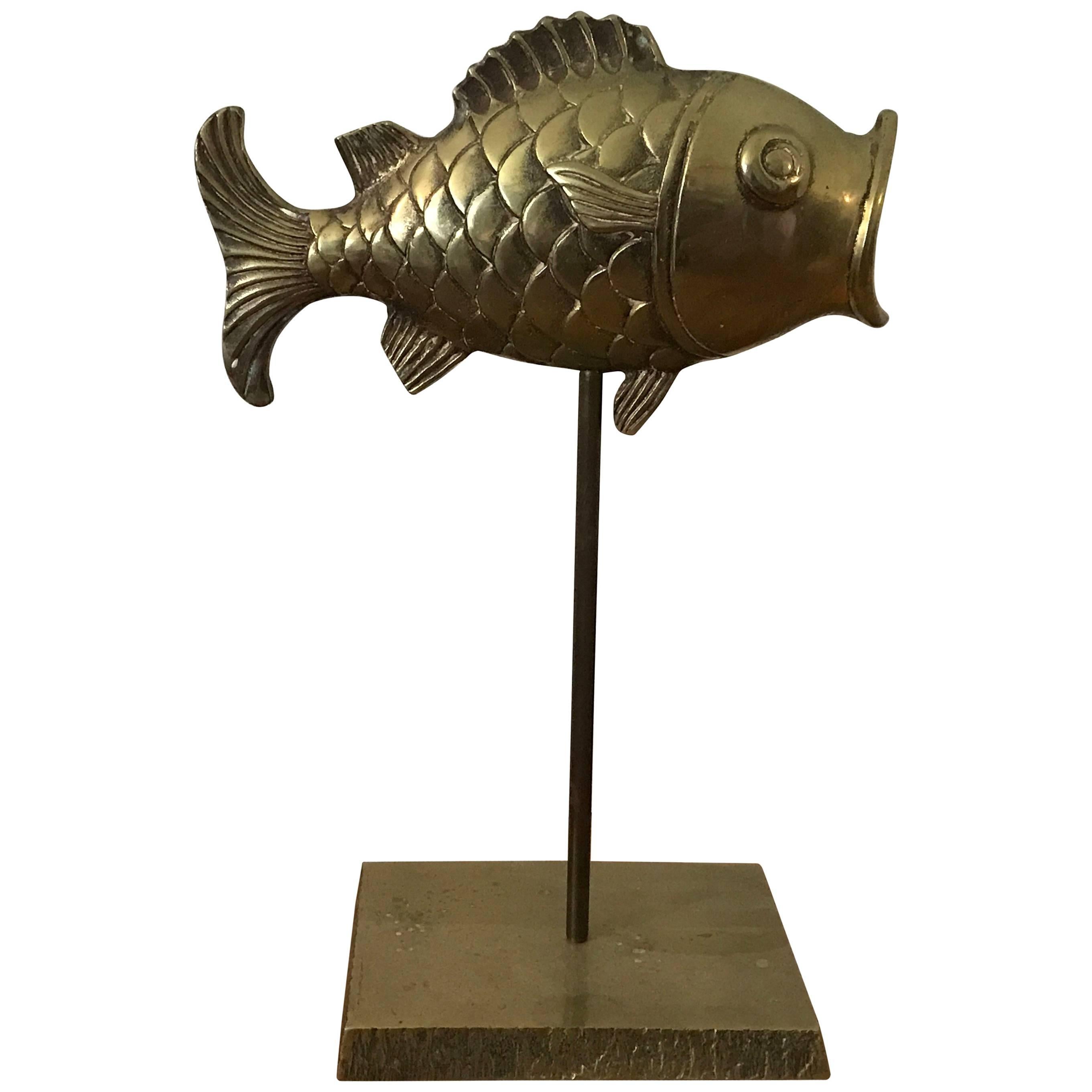 1970s Brass Fish on Stand