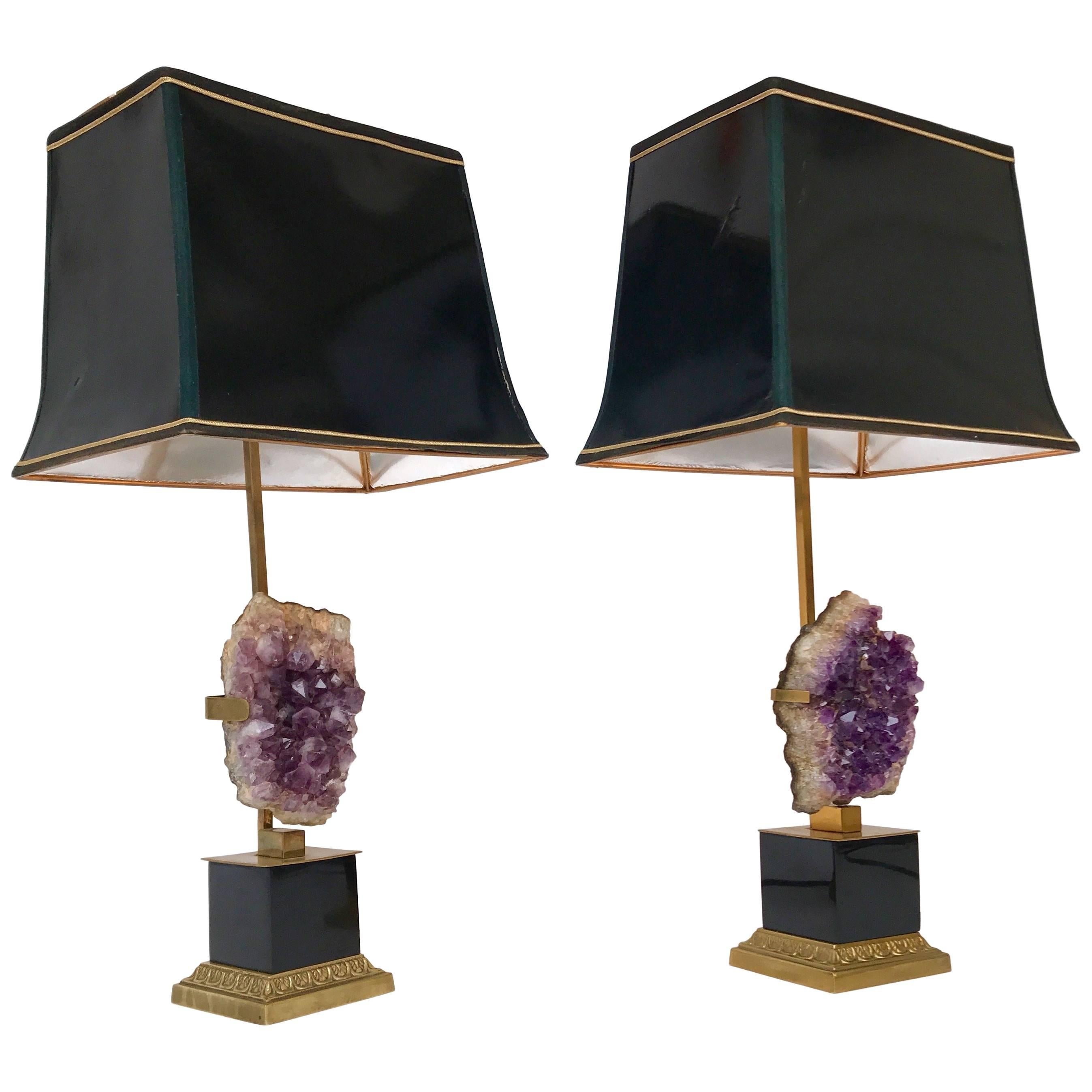 Pair of Lamps Neoclassical Crystal Amethyst, France, 1970s