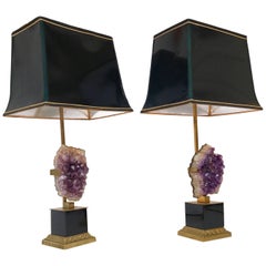 Vintage Pair of Lamps Neoclassical Crystal Amethyst, France, 1970s