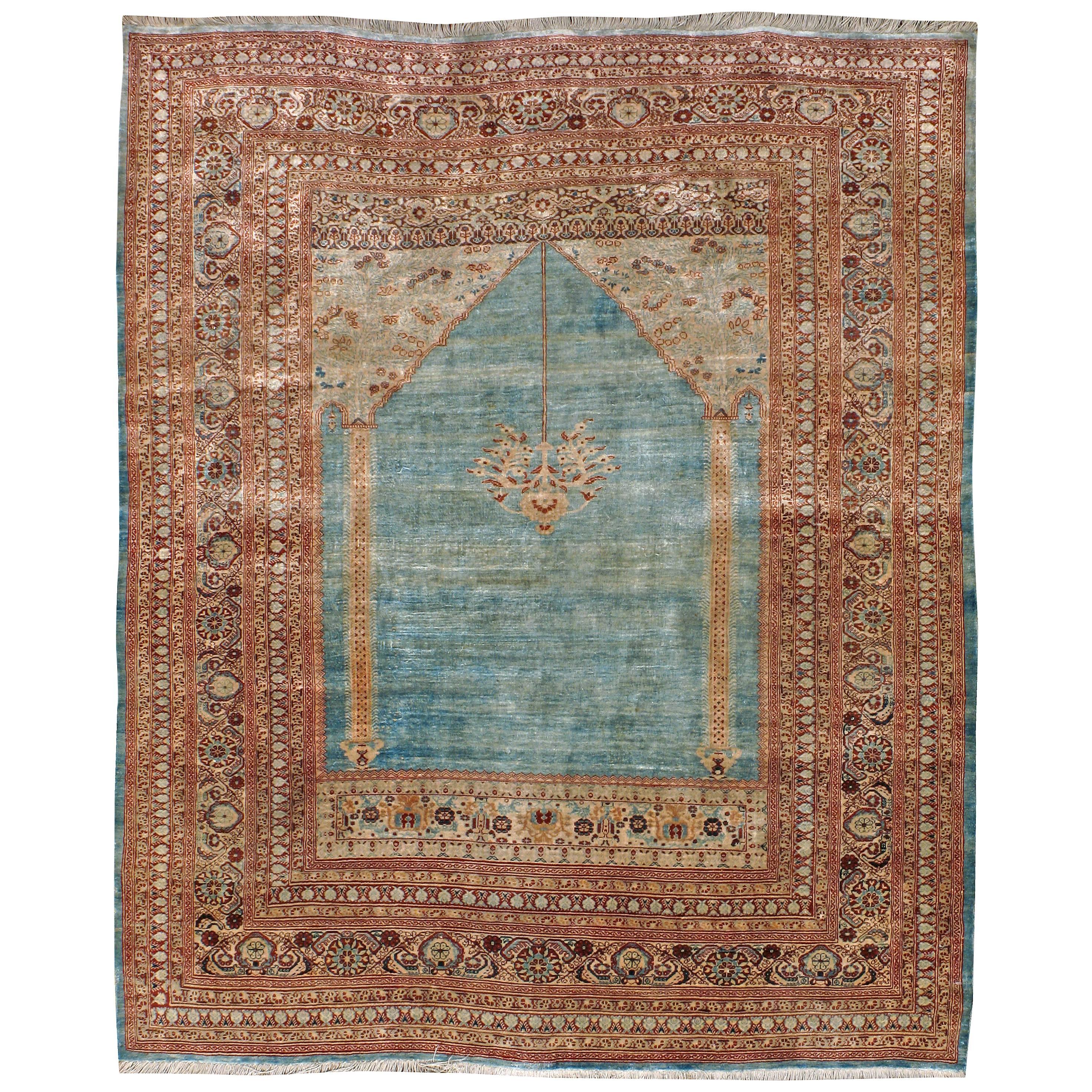 Antique Persian Silk Tabriz Rug For Sale