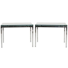 Pair of Florence Knoll Square Coffee or End Tables, Chrome and Glass, Signed