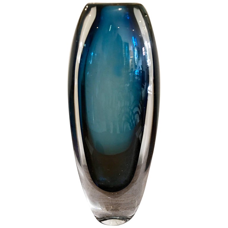 Vibrant Blue Crystal Vase by Vicke Lindstrand for Kosta Boda, Sweden at