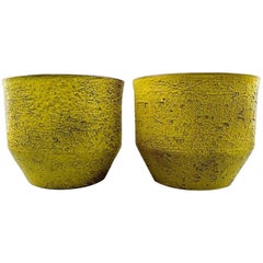Ingrid Atterberg for Upsala-Ekeby a Pair of Flower Pots in Strong Yellow Glaze