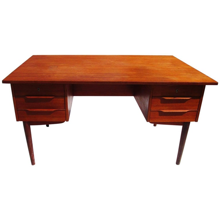 Danish MidCentury Modern Teak Desk with Bookcase Front For Sale at 1stDibs
