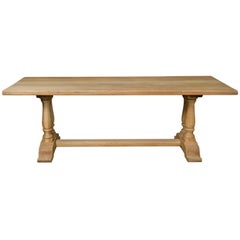 Bleached Oak Farm House Table from Belgium, circa 1920