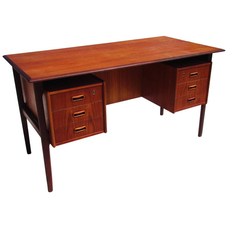 Danish Modern Teak Desk with Bookcase Front For Sale at 1stDibs