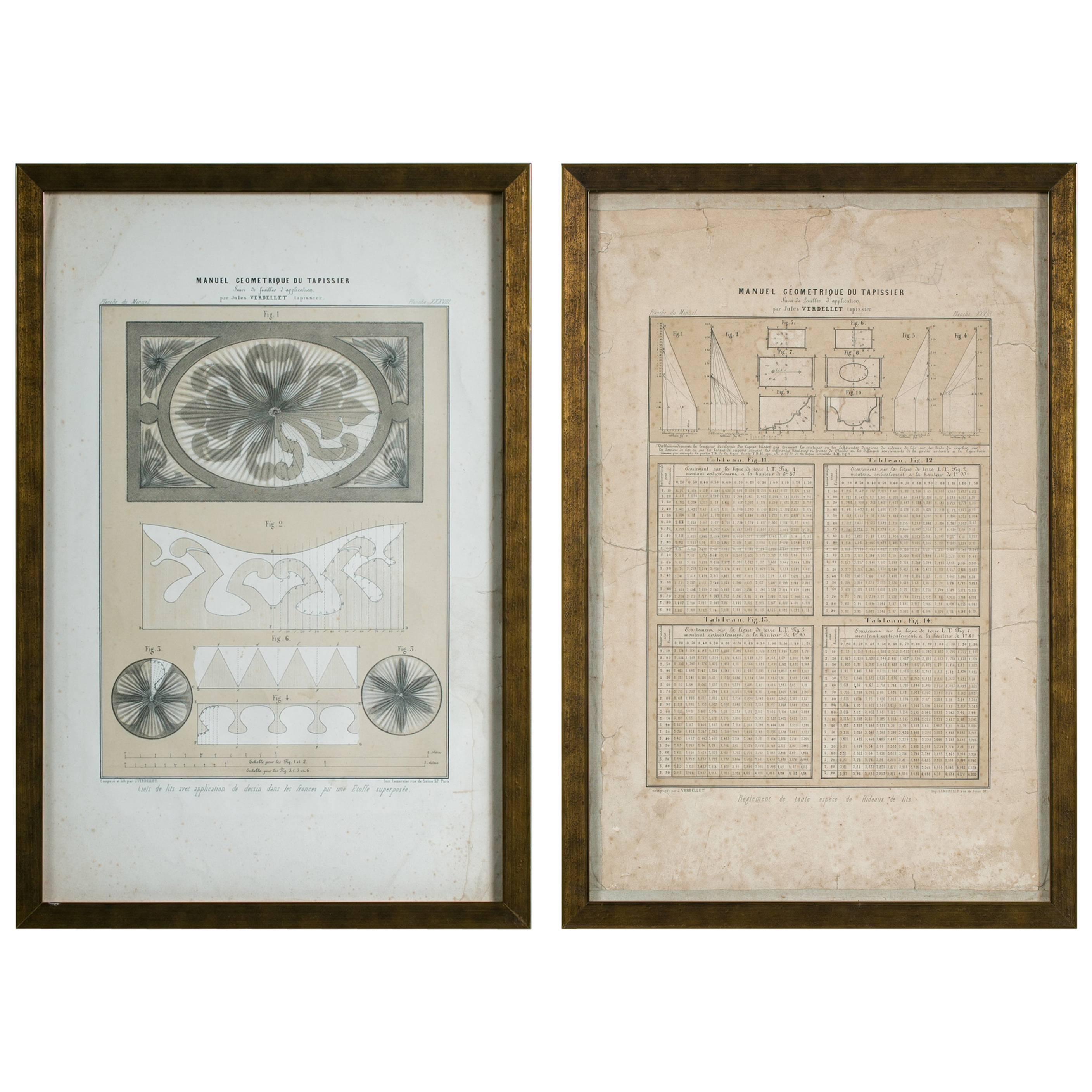 Pair of 19th Century Framed Parisian Drapery Pattern Charts by Jules Verdellet