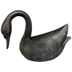 Retro Japanese Fine Perfect Swan Form Planter Container Cast in Solid Bronze