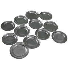Set of 12 Assorted Vintage Pewter Plates from Belgium, circa 1940 5