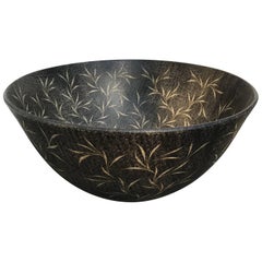 Japan Elegant Large 16" "Grasses" Deep Bowl,   Handmade Hand-Painted, One-of-Kind