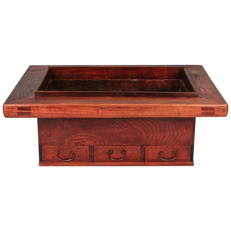 Japanese Keyaki 'Elm' Hibachi with three Drawers at 1stdibs
