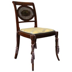 Antique English Regency Hand-Painted and Caned Mahogany Side Chair, circa 1890