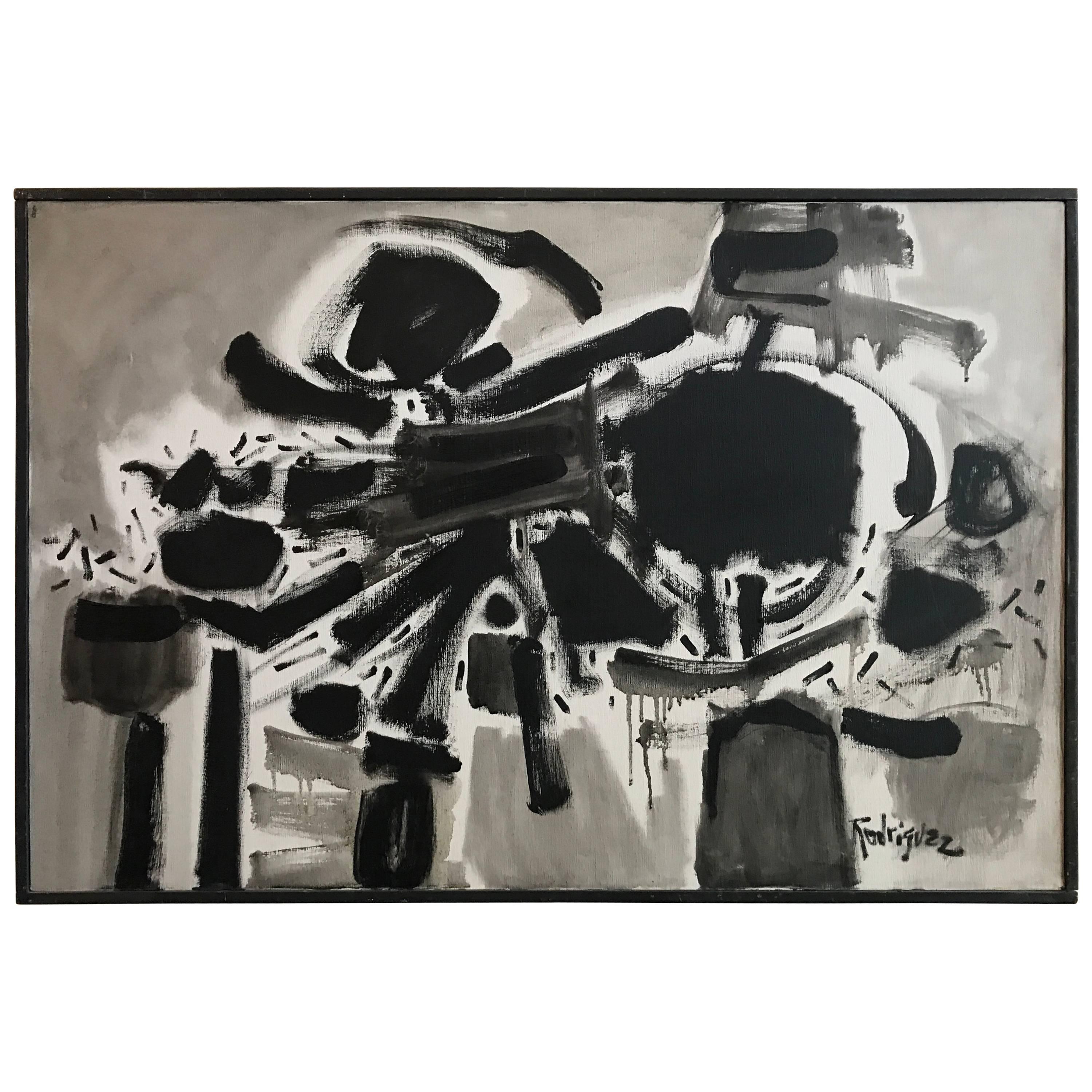 Peter Rodriguez Bay Area Artist Abstract Painting "Dia Negro", 1960 For Sale