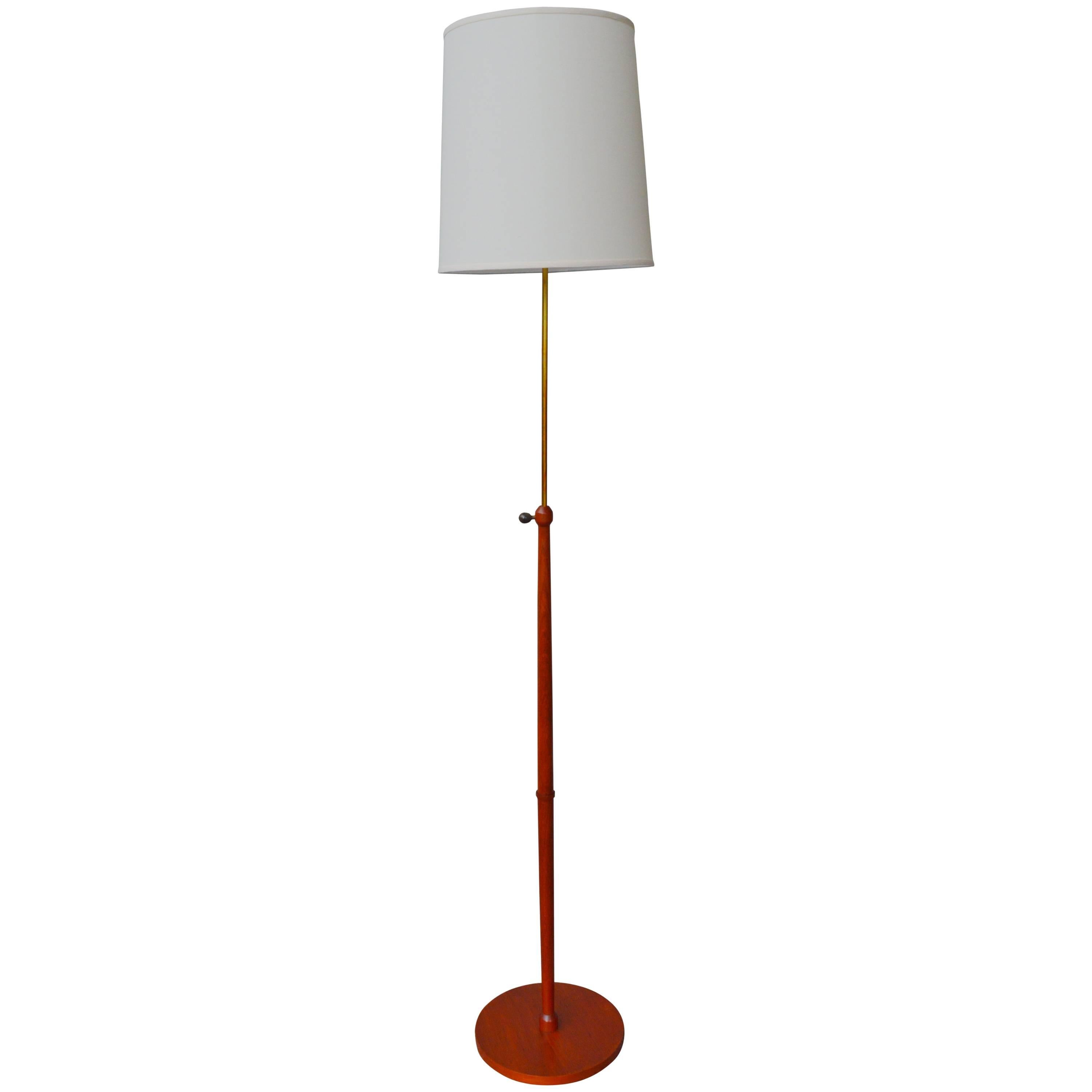 Teak and Brass Telescoping Floor Lamp, Danish Modern For Sale