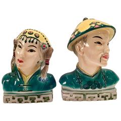 Fine Pair of Vintage "Goldscheider" Asian Couple Sculptures