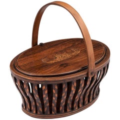 Antique Sewing Basket with shaped Sycamore Handle 3